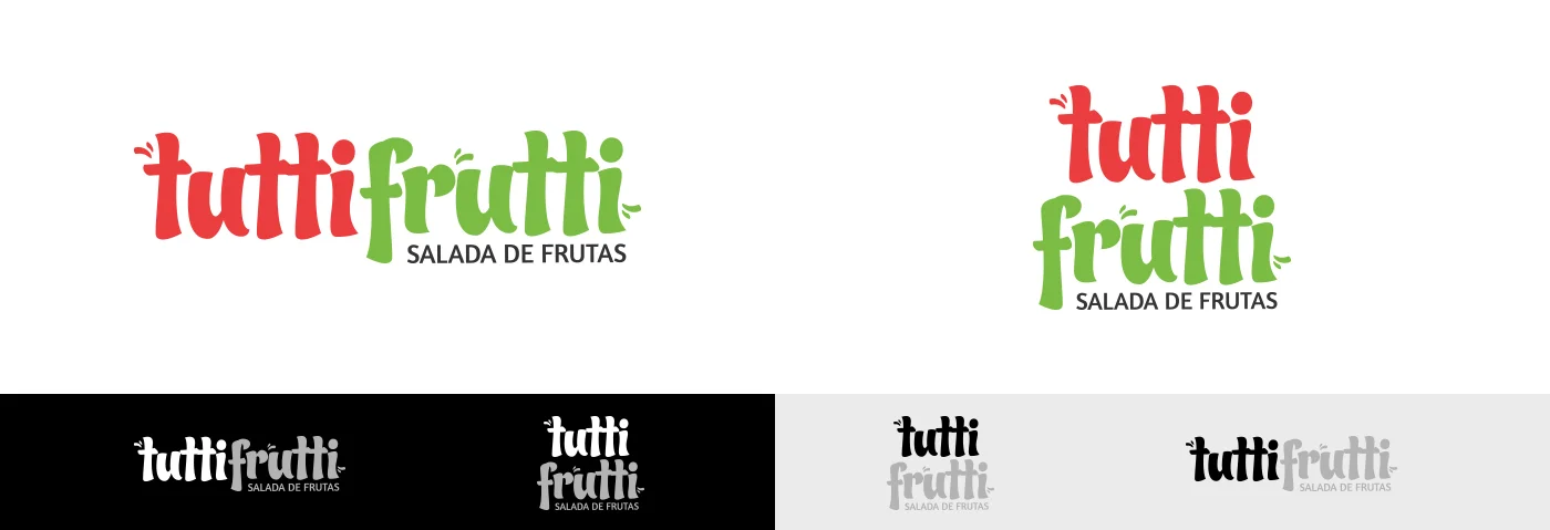 Logo variations for Tutti Frutti, with leaf symbols and colour versions.