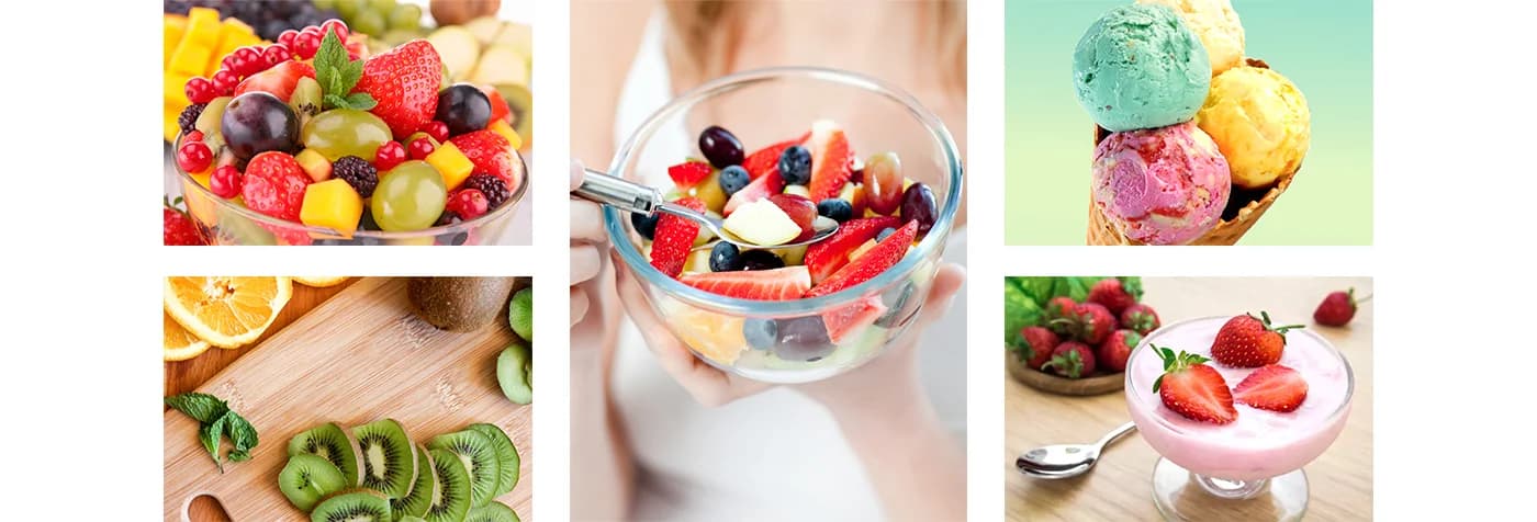 Moodboard of fruit photography, textures and colour references.